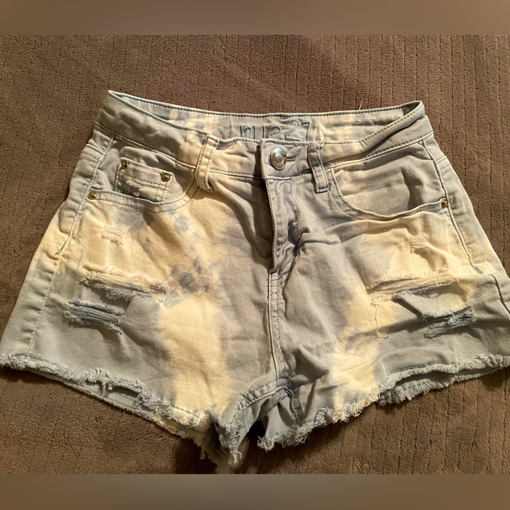 Rue 21 Distressed Jean Tie Dye high waisted shorts